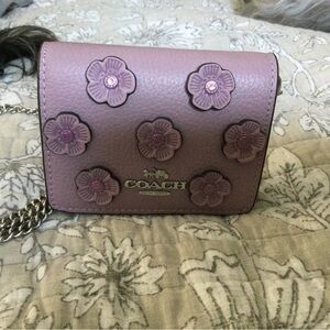 Coach Purple Floral Crossbody Mini purse 3x3”